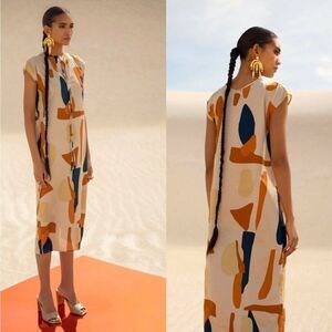 Diarrablu Fany Metallic Tilo Cream Tie Eclectic Kaftan Midi Dress/Dust Bag  2XL